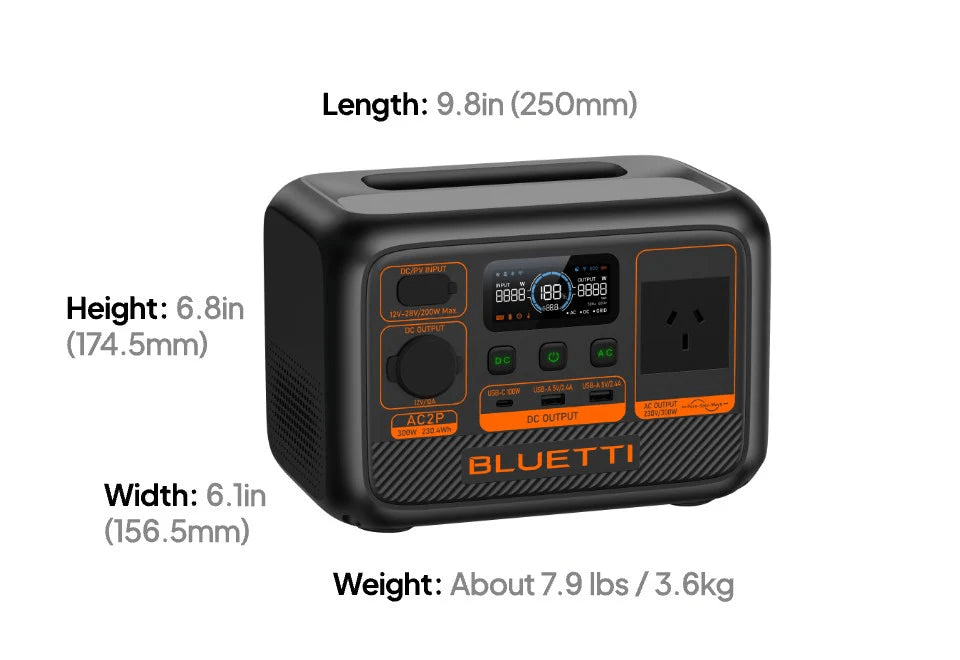 BLUETTI AC2P Solar Portable Power Station | 300W 230.4Wh - Cap Rouge